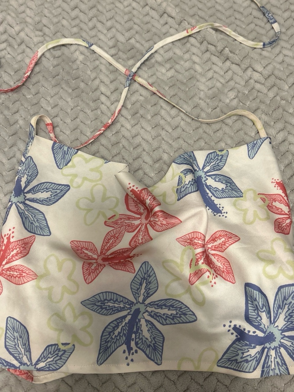 Forever 21 Cream Floral Crop Top with Blue, Red & Light Green Prints